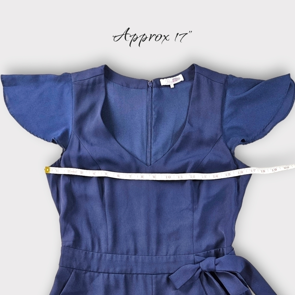 Parker Navy Catherine Romper Tie Waist Ruffle Hem Size 4 - Picture 11 of 14